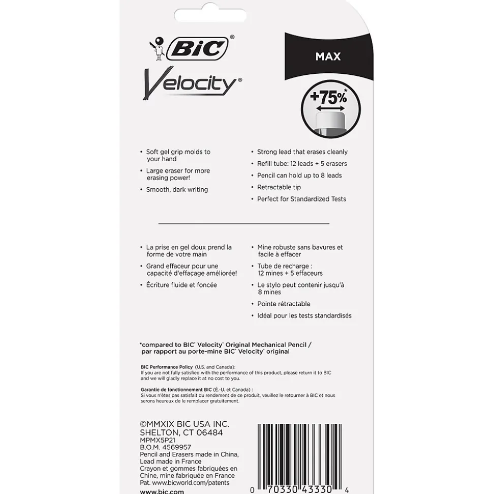 BIC Velocity Max Mechanical Pencil, 0.5mm, #2 Hard Lead, 2/Pack (MPMX5P21BLK)