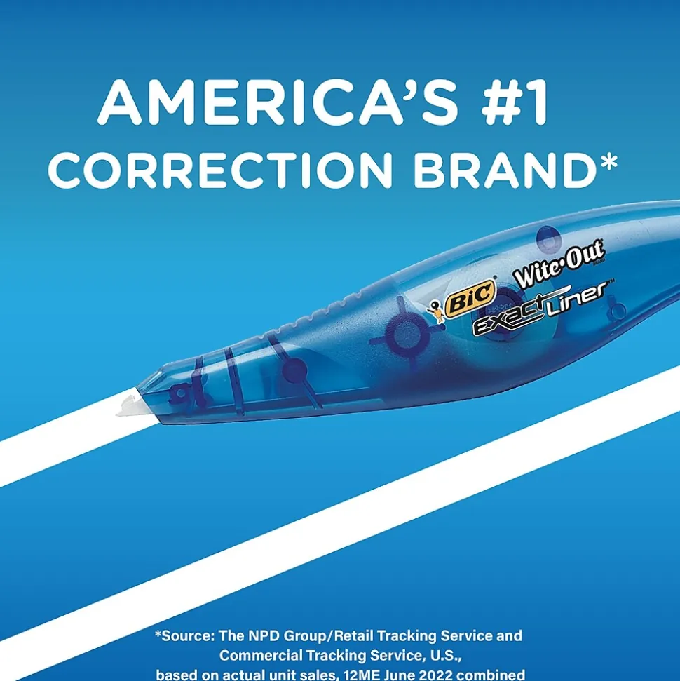 BIC Wite-Out Exact Liner Correction Tape, White, 4/Pack (WOELP418)