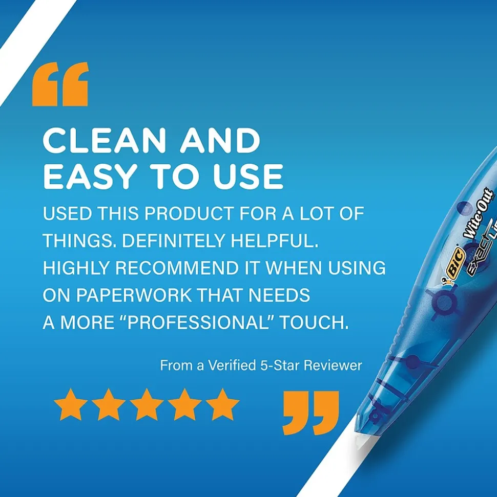 BIC Wite-Out Exact Liner Correction Tape, White, 4/Pack (WOELP418)