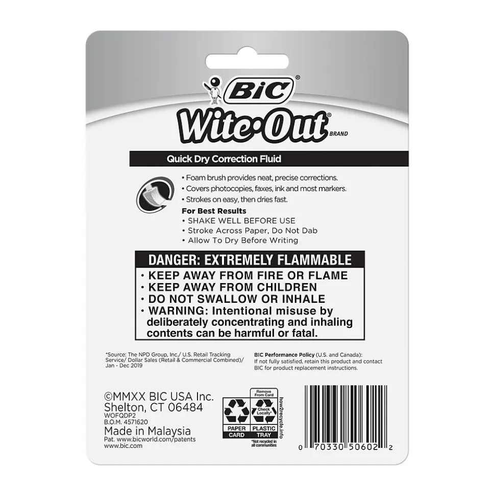 BIC Wite-Out Quick Dry Correction Fluid, 20 ml., White, 2/Pack (WOFQDP24-A-WHI)