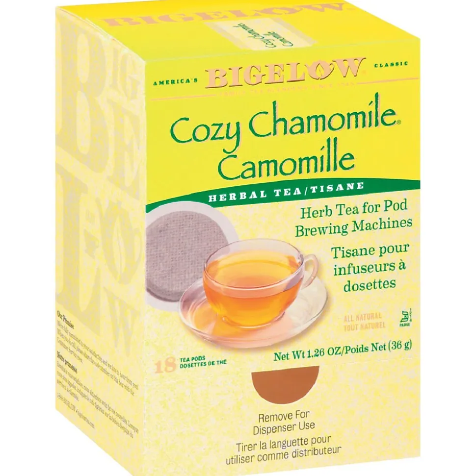 Bigelow Cozy Chamomile Herbal Tea for Pod Brewing Machines, Caffeine Free, 18/Box (RCB10906)