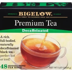 Bigelow Premium Decaf Black Tea, Decaffeinated Black Tea, 48 Tea Bags/Box (RCB00356)