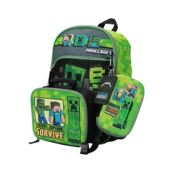 Bioworld Kids' 6-Piece Minecraft Backpack Set, Medium, Green/Black (B1Y68B6MNCSB00)