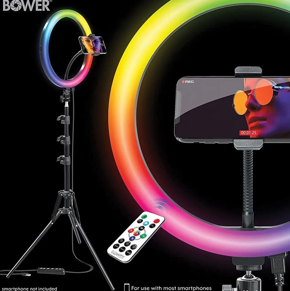 Bower 12" RGB Selfie Ring Light Studio Kit with Wireless Remote Control and Tripod (WA-RLSRGB12)