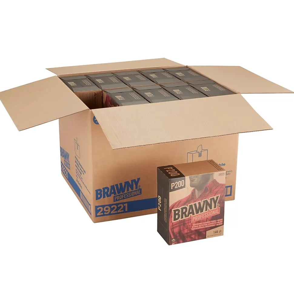 Brawny P200 Paper Cleaning Wipers, 12.5" x 8", White, 20/Carton (29221)