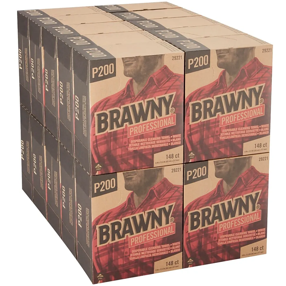 Brawny P200 Paper Cleaning Wipers, 12.5" x 8", White, 20/Carton (29221)