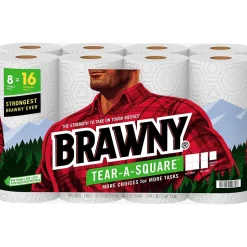 Brawny Tear-A-Square Paper Towels, 2-ply, 120 Sheets/Roll, 8 Rolls/Pack (443665)