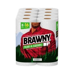 Brawny Tear-A-Square Paper Towels, 2-ply, 120 Sheets/Roll, 8 Rolls/Pack (443665)