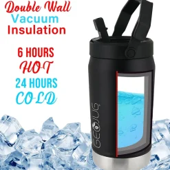 Brentwood Geojug Stainless Steel Double Walled Sports Water Jug, 40 oz., Black (G-1200BK)