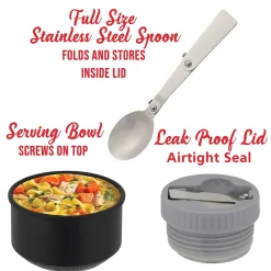 Brentwood Geojug Stainless Steel Double Walled Food Jar with Bowl & Folding Spoon, 25 oz., Black (FTS-750BK)