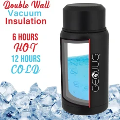 Brentwood Geojug Stainless Steel Double Walled Food Jar with Bowl & Folding Spoon, 25 oz., Black (FTS-750BK)