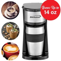 Brentwood Portable Single-Serve Coffee Maker with 14-Oz. Travel Mug, Black (TS-113BK)