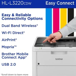 Brother HL-L3220CDW Wireless Color Laser Printer, Single-Function, Print