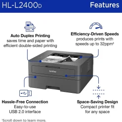 Brother HL-L2400D Compact Laser Printer, Single-Function, Print (9092806)