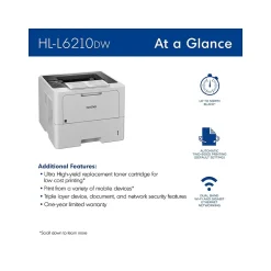 Brother HL‐L6210DW Business Monochrome Laser Printer, Large Paper Capacity, Wireless Networking