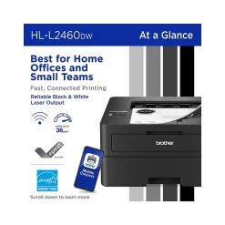 Brother HL-L2460DW Compact Wireless Black & White Laser Printer, Single-Function, Print, Refresh Subscription Ready
