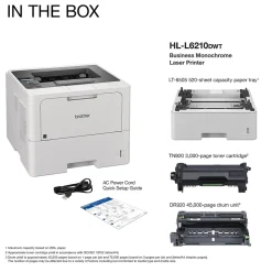 Brother HL‐L6210DWT Business Monochrome Laser Printer, Dual Paper Trays, Wireless Networking