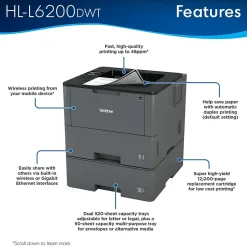 Brother HL-L6200DWT USB, Wireless, Network Ready Black & White Laser Printer