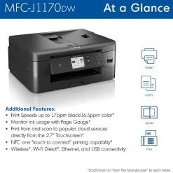 Brother MFC-J1170DW Wireless Color Inkjet Printer, All-In-One, Print, Scan, Copy, Fax