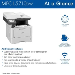 Brother MFC-L5710DW Business Wireless Monochrome Laser All-in-One Printer, Print, Scan, and Copy