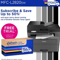 Brother MFC-L2820DW Compact Wireless Black & White Printer, All-In-One, Print, Scan, Copy, Fax, Refresh Subscription Ready