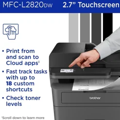 Brother MFC-L2820DW Compact Wireless Black & White Printer, All-In-One, Print, Scan, Copy, Fax, Refresh Subscription Ready