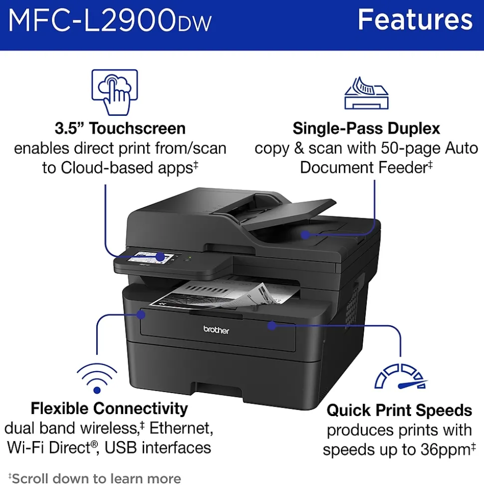 Brother MFC-L2900DW New Laser Printer, All-In-One, Print, Scan, Copy, Fax