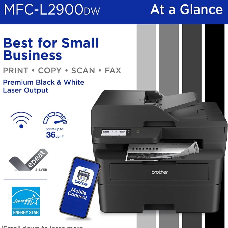 Brother MFC-L2900DW New Laser Printer, All-In-One, Print, Scan, Copy, Fax