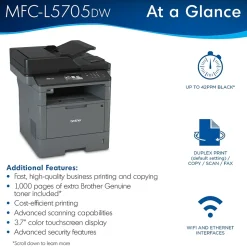 Brother MFC-L5705DW Wireless Black & White Laser Printer, All-In-One, Print, Scan, Copy, Fax (MFCL5705DW)