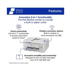 Brother Print & Cut MFC-J1800DW Wireless Color Inkjet Printer, All-In-One, Print, Scan, Copy, Fax
