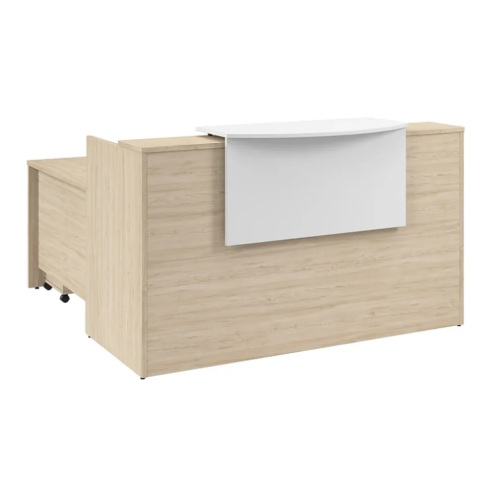 Bush Business Furniture Arrive 72"W L Shaped Reception Desk with Counter and Mobile File Cabinet, Natural Elm (ARV010NE)