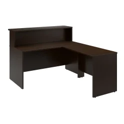 Bush Business Furniture Arrive 60"W L Shaped Reception Desk with Shelf, Mocha Cherry (ARV003MR)