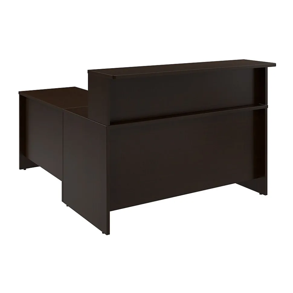 Bush Business Furniture Arrive 60"W L Shaped Reception Desk with Shelf, Mocha Cherry (ARV003MR)