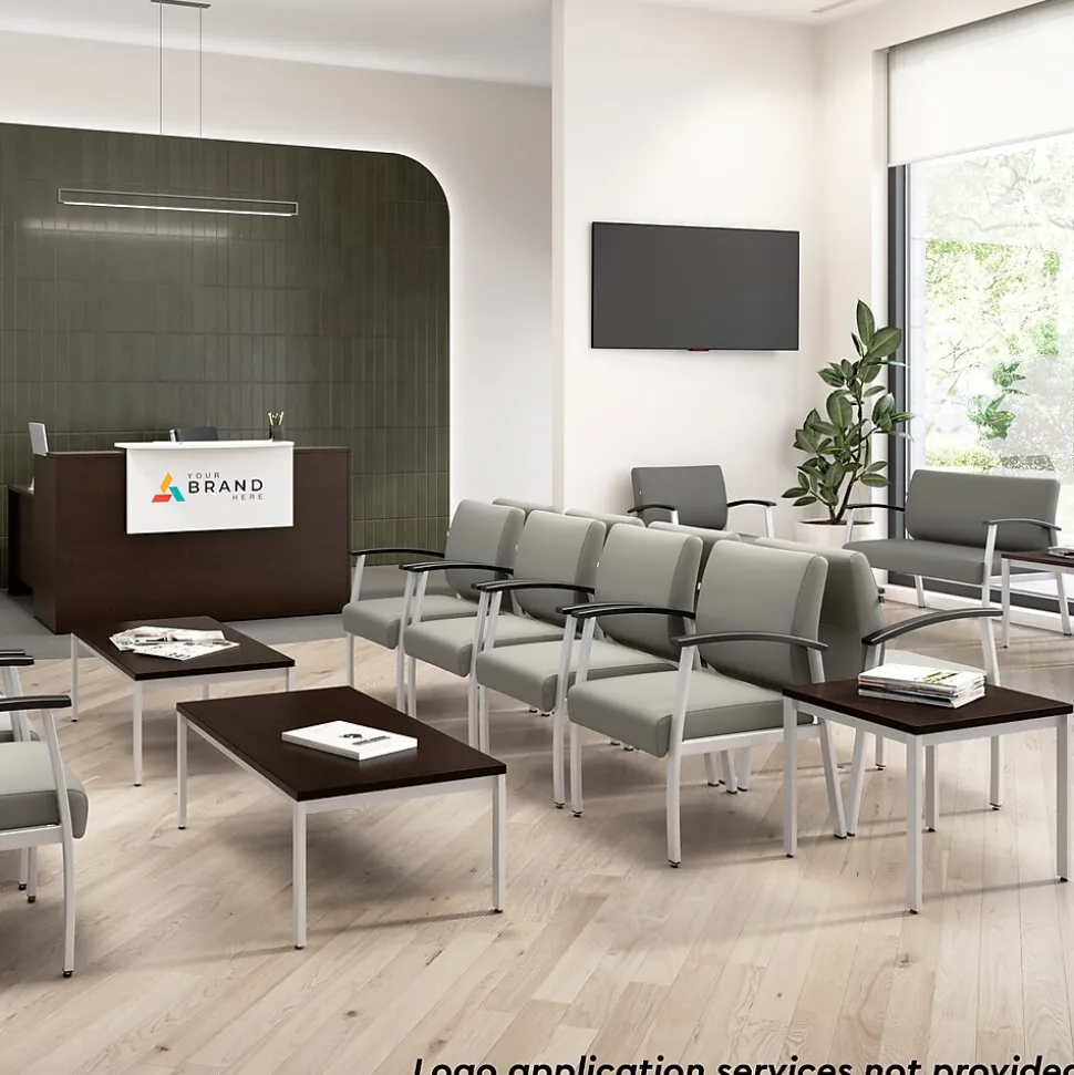 Bush Business Furniture Arrive 60"W L Shaped Reception Desk with Shelf, Mocha Cherry (ARV003MR)