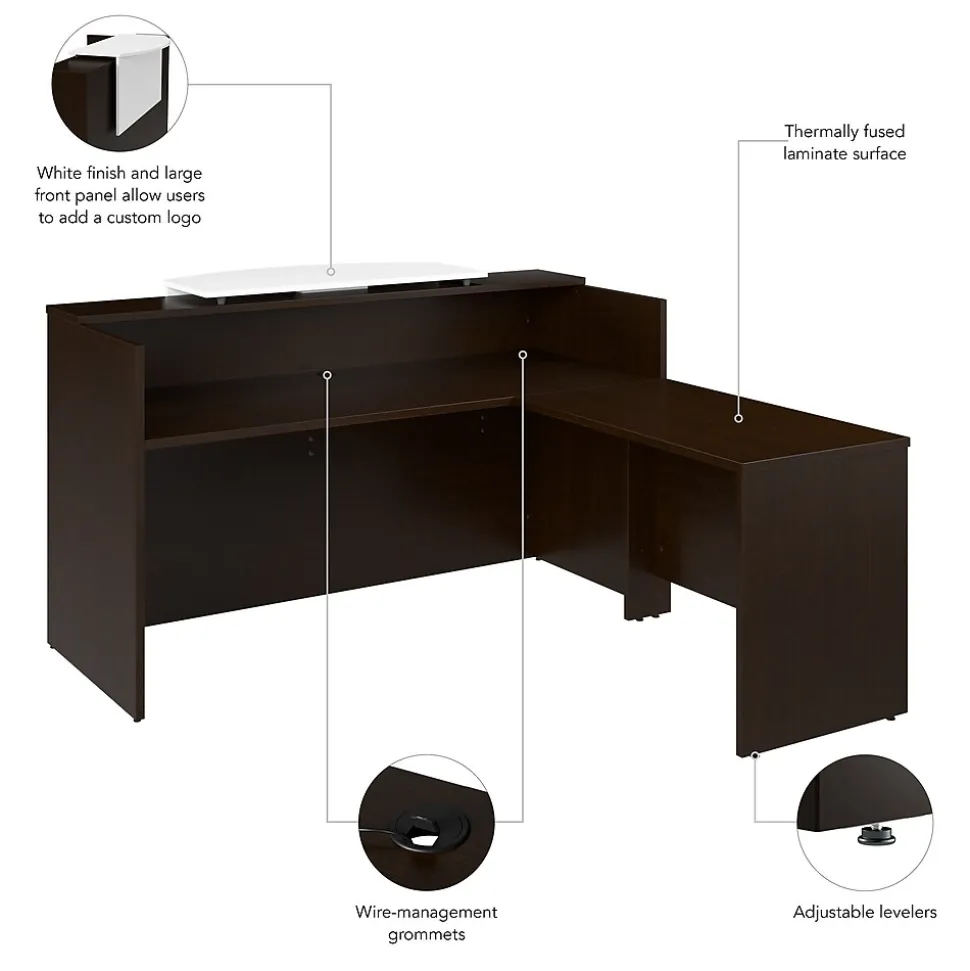 Bush Business Furniture Arrive 72"W L Shaped Reception Desk with Counter, Mocha Cherry (ARV009MR)