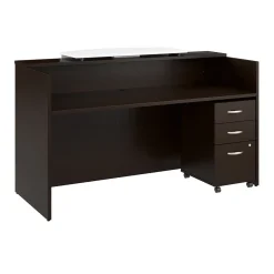 Bush Business Furniture Arrive 72"W Reception Desk with Counter and Mobile File Cabinet, Mocha Cherry (ARV008MR)