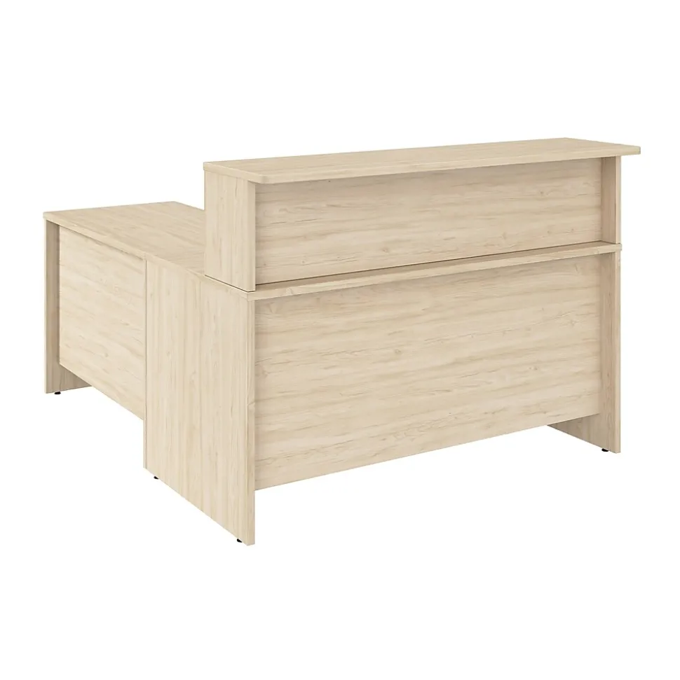 Bush Business Furniture Arrive 60"W L Shaped Reception Desk with Shelf, Natural Elm (ARV003NE)