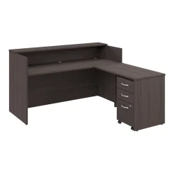 Bush Business Furniture Arrive 72"W L Shaped Reception Desk with Shelf and Mobile File Cabinet, Storm Gray (ARV007SG)