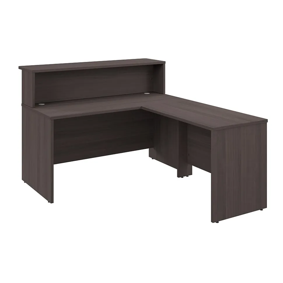 Bush Business Furniture Arrive 60"W L Shaped Reception Desk with Shelf, Storm Gray (ARV003SG)