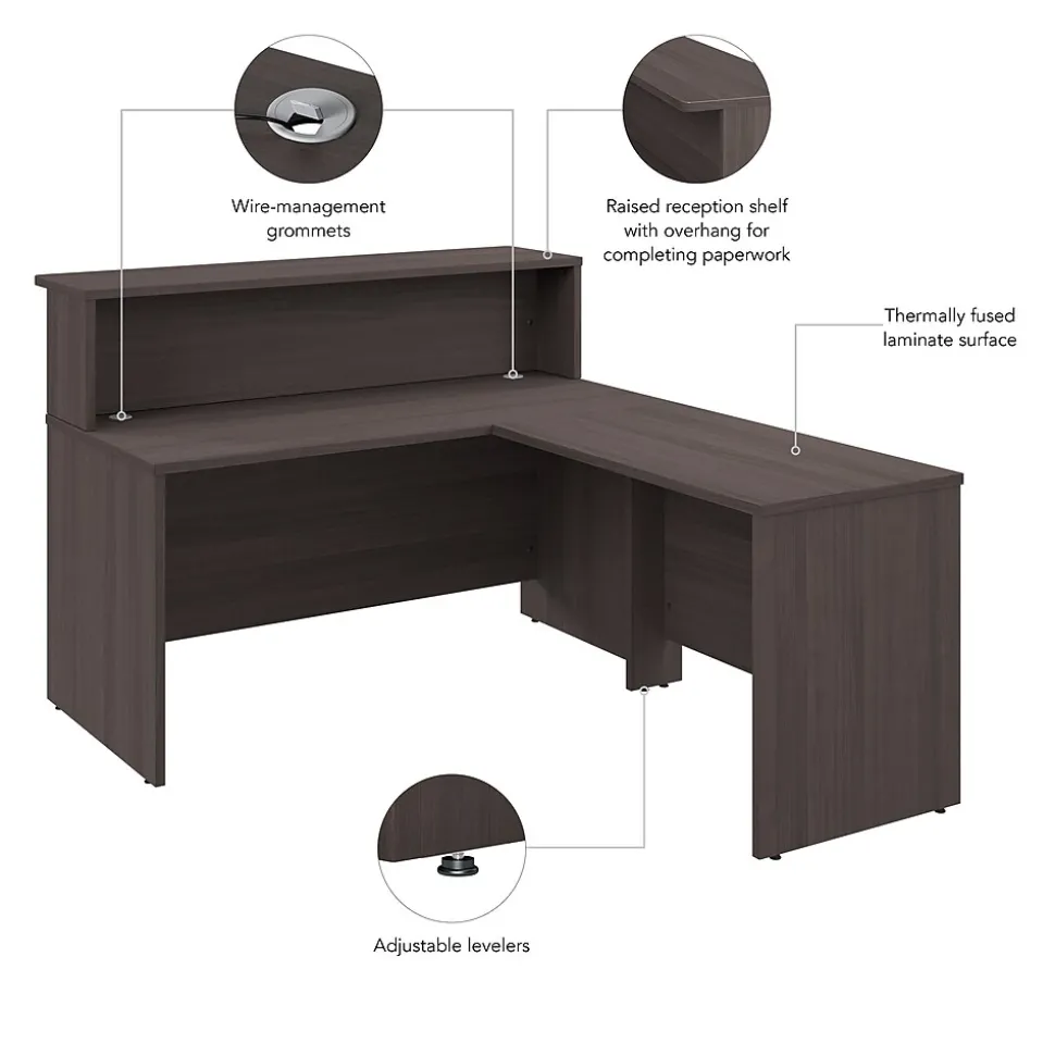 Bush Business Furniture Arrive 60"W L Shaped Reception Desk with Shelf, Storm Gray (ARV003SG)