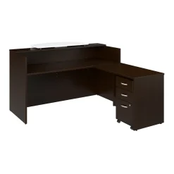 Bush Business Furniture Arrive 72"W L Shaped Reception Desk with Counter and Mobile File Cabinet, Mocha Cherry (ARV010MR)