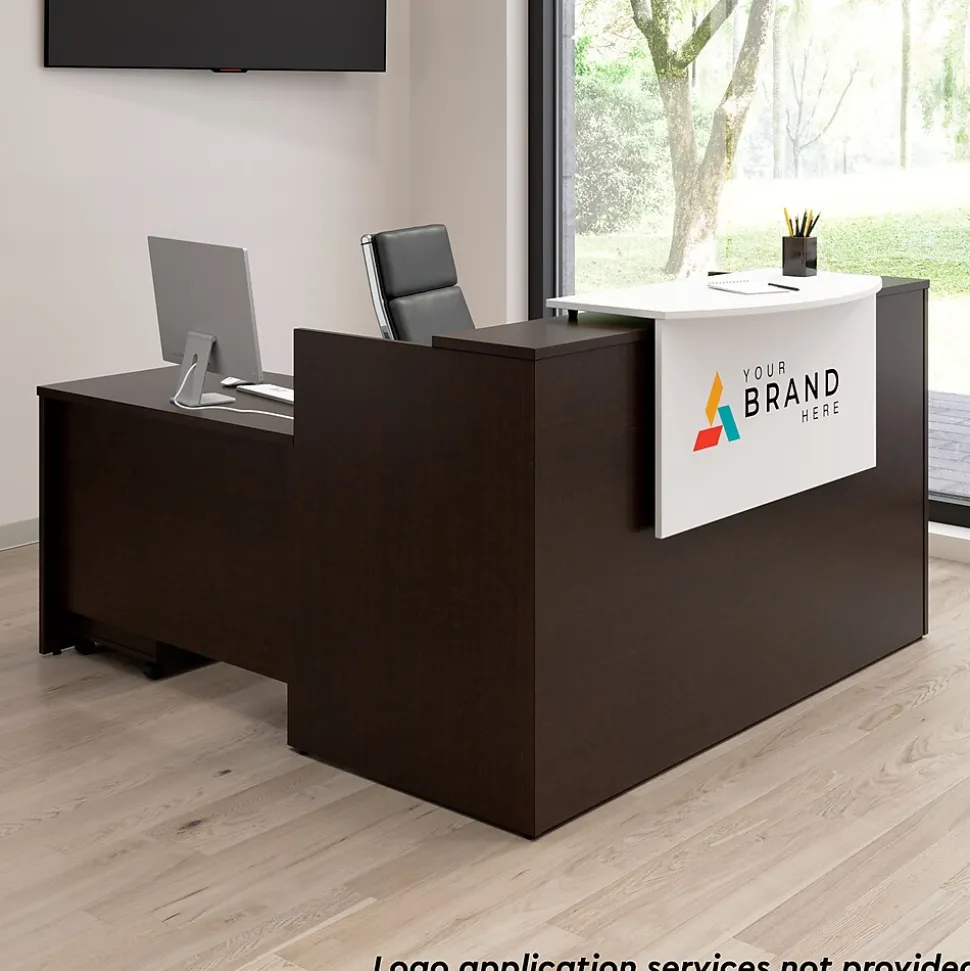 Bush Business Furniture Arrive 72"W L Shaped Reception Desk with Counter and Mobile File Cabinet, Mocha Cherry (ARV010MR)