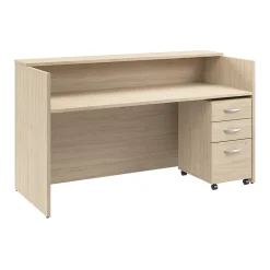 Bush Business Furniture Arrive 72"W Reception Desk with Shelf and Mobile File Cabinet, Natural Elm (ARV005NE)