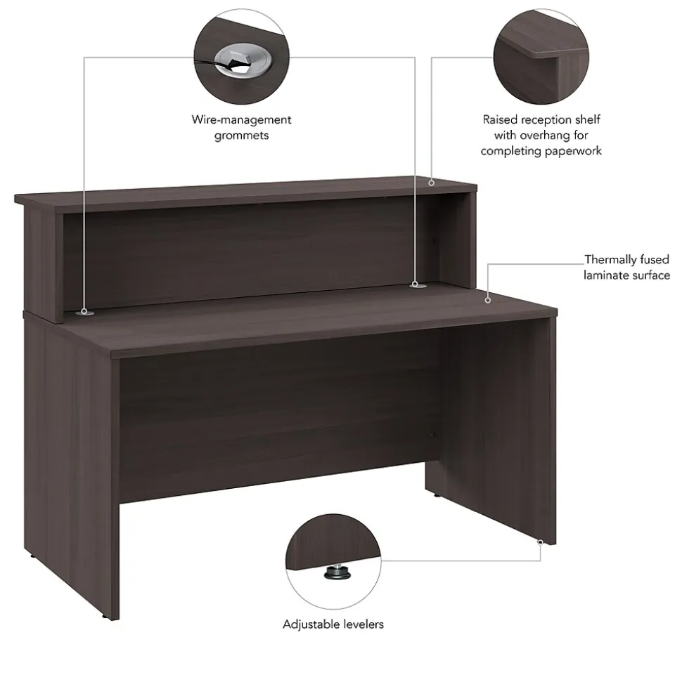 Bush Business Furniture Arrive 60"W Reception Desk with Shelf, Storm Gray (ARV001SG)