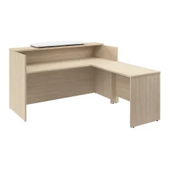 Bush Business Furniture Arrive 72"W L Shaped Reception Desk with Counter, Natural Elm (ARV009NE)