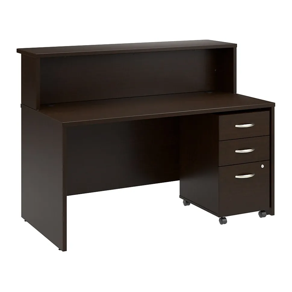 Bush Business Furniture Arrive 60"W Reception Desk with Shelf and Mobile File Cabinet, Mocha Cherry (ARV002MR)