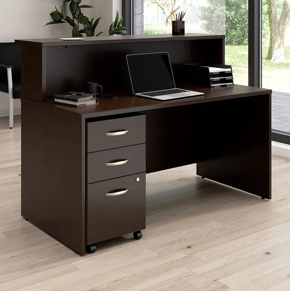 Bush Business Furniture Arrive 60"W Reception Desk with Shelf and Mobile File Cabinet, Mocha Cherry (ARV002MR)