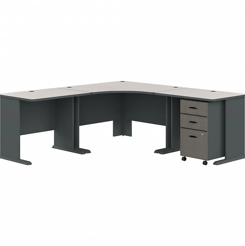 Bush Business Furniture Cubix 84"W Corner Desk with Mobile File Cabinet, Slate/White Spectrum (SRA041SLSU)
