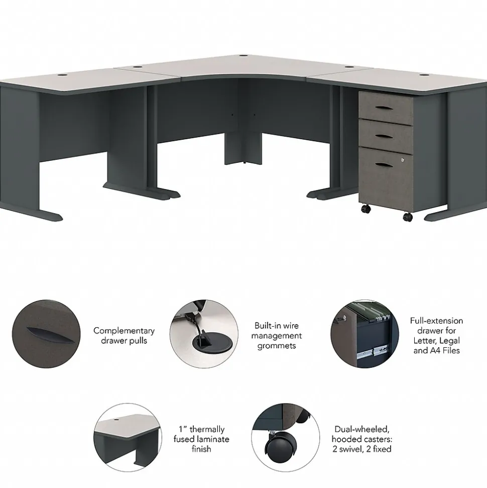 Bush Business Furniture Cubix 84"W Corner Desk with Mobile File Cabinet, Slate/White Spectrum (SRA041SLSU)