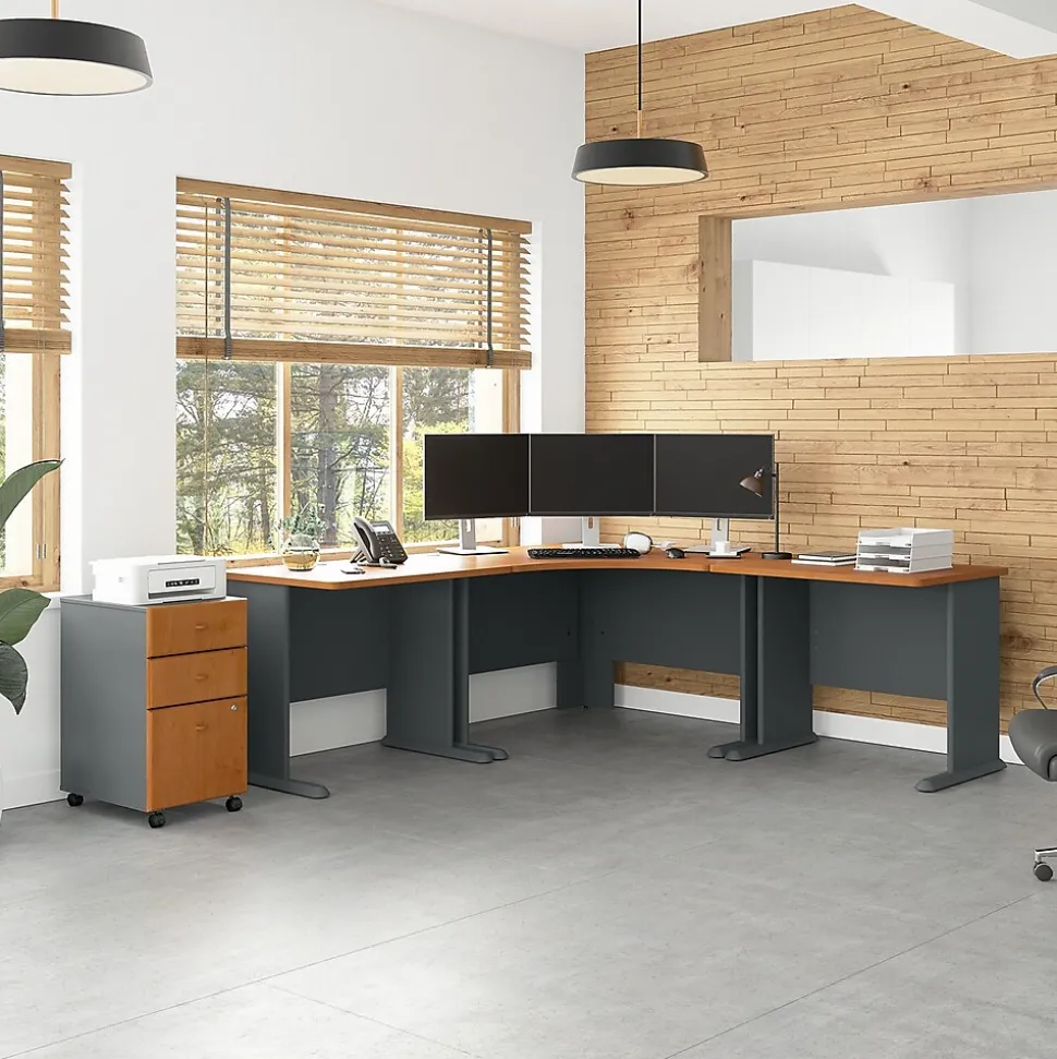 Bush Business Furniture Cubix 84"W Corner Desk with Mobile File Cabinet, Natural Cherry/Slate (SRA041NCSU)